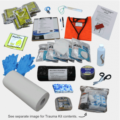 Contents of Go-Kit+ Bleed Control Version Emergency / Preparedness Kit from  Edu-Care